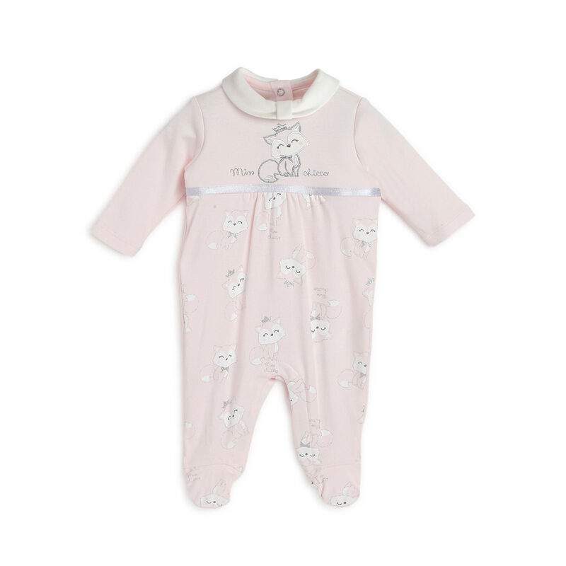 Girls Light Pink Printed Leg Opening Babysuit image number 0